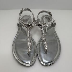 Gianni Bini Silver Rhinestone Bling Corona Chain Slingback Sandals Size 7.5 M